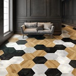  Interior Pictures of Grey, Black, Beige, Brown Big Hexagon 260 from the Moduleo Moods collection | Moduleo